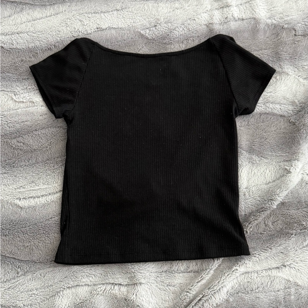 Black Ribbed Backless Short Sleeve Top